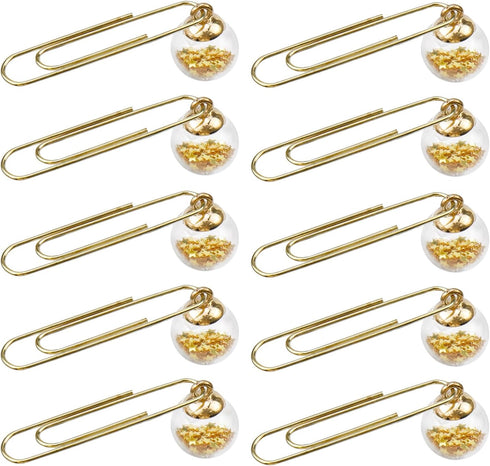 10PCS Paper Clips Office Note Paper Clamp Mini Clothespin Paperclips with Crystal Ball for Paper Organizer Paperwork (Gold)...