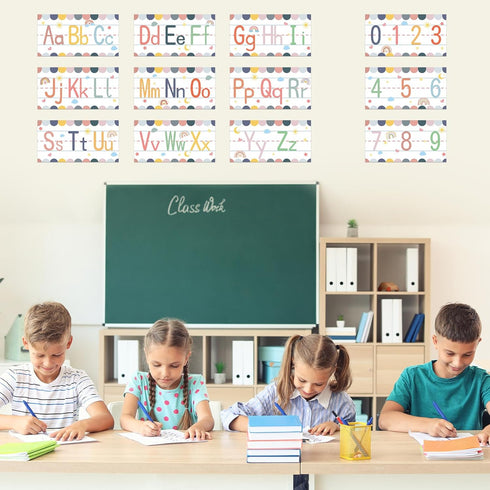 12 Pcs Alphabet Bulletin Board Set?Boho Alphabet Poster Number 0-9 Line ABC Letters for Preschool Kindergarten Classroom Wall Decor (Boho)...