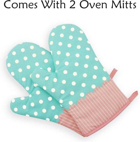 GreenFist Set of Two Oven Mitts | Heat Resistant Cotton Kitchen Pot Holder | Oven Glove | Kitchen Mitts (Dotted Blue)...