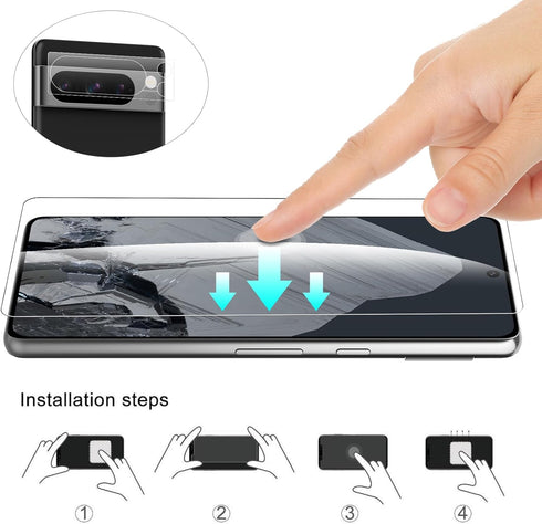 WD&CD [2+2 Pack, 2 Pack Screen Protector Compatible with Google Pixel 8 Pro 6.7'', with 2 Pack Camera Lens Protector, 9H Hardness Tempered Glass F...