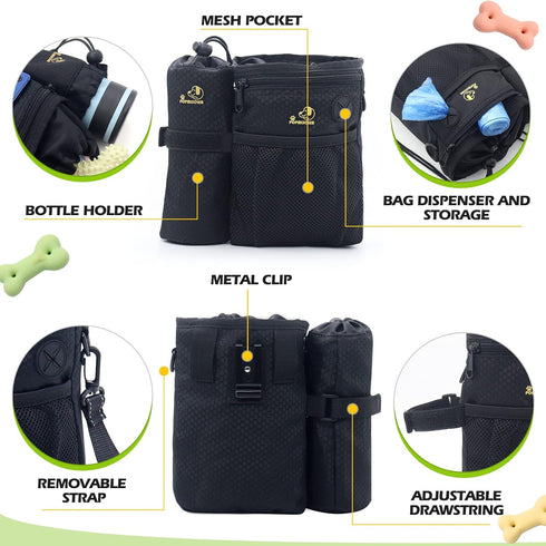 POPMISOLER Dog Treat Training Pouch for Dog Training with Poop Bag Dispenser and Multiple Pockets, Dog Walking Bag Adjustable Waist Belt Clip Shou...