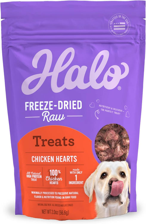 Halo Raw Freeze Dried Dog Treats, Chicken Hearts Recipe, Dog Treats Pouch, All Life Stages, 2-OZ Pouch...