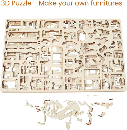 BOHS 34-Piece Dollhouse Furniture Set - Laser Cut Wooden 3D Puzzles - Miniature Doll House DIY Models and Accessories...