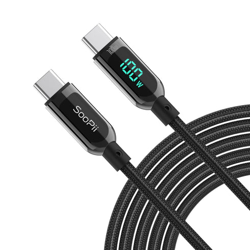 SOOPII 100W 6.6ft USB C to USB C Cable Fast Charge, Nylon Braided Cable with LED Display for lPhone 15/15 Pro/15 Plus/15 Pro Max,lPad Air,MacBook ...