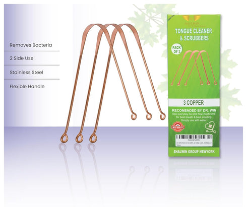TONGUE CLEANER PACK OF 3 COPPER TONGUE SCRAPER STOP BAD BREATHE,LIMPIADOR DE LENGUAY ORAL CARE…FOR ADULT, METALLIC...