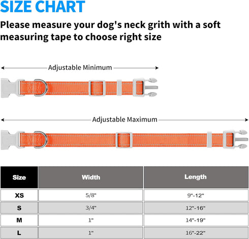Reflective Dog Collar,Soft Neoprene Padded Breathable Nylon Pet Collar Adjustable for Large Dogs, Orange, Large...