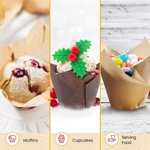 Tulip Cupcake Liners, Muffin Liners for Baking by Baker’s Signature 200pcs of Parchment Paper Cups Cupcake Wrappers – Perfect Size, Sturdy, Grease...