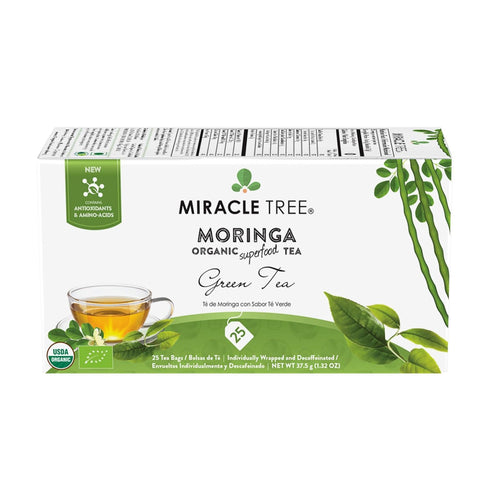 Miracle Tree - Organic Moringa Superfood Tea, 25 Individually Sealed Tea Bags, Green Tea (Keto, Detox, Energy & Immunity Booster, Vegan, Gluten-Fr...