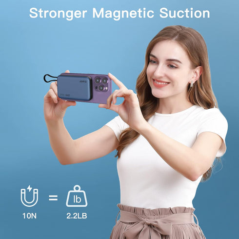 Portable Charger, 10000mAh 20W PD Fast Charging High-Capacity External Wireless Magnetic Power Bank, USB-C/A in&Out Battery Pack for iPhone 14/13/...