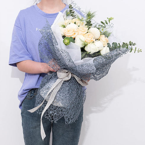 Korean Jacquard Net Mesh Openwork Floral Wrapping Paper 1 Roll Florist Supplies Flower Bouquet Wrapping Paper Floral Supplies for Fresh Flowers, 5...