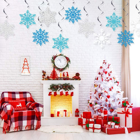 Snowflake Swirls Decoration Party Snowflake Christmas Hanging Swirls Winter Party Ceiling Decorations Blue White Silver Snowflake Garland for New ...