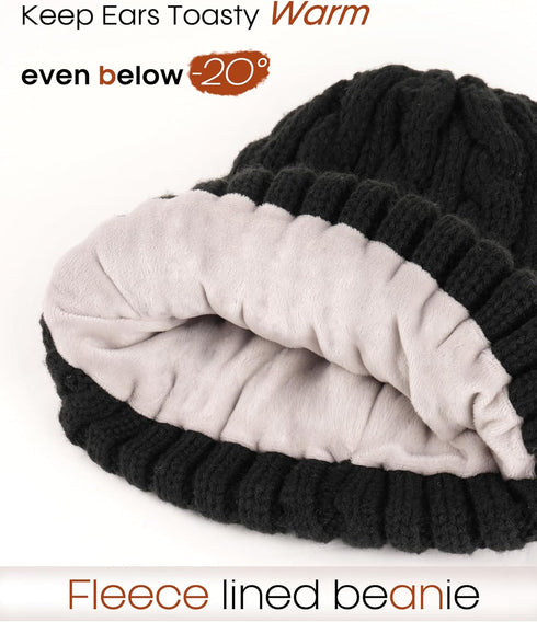 FURTALK Winter Beanie Knit Hat for Women Warm Fleece Lined with Faux Fur Pom Poms Womens Thick Ski Hats Knitted Skull Cap...