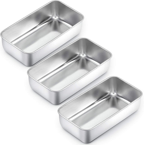 TeamFar Loaf Pan Set of 3, 9 x 5 Inch Bread Loaf Meatloaf Pan Stainless Steel for Baking Bread Cake Toast Brownies, Healthy & Sturdy, Oven & Dishw...