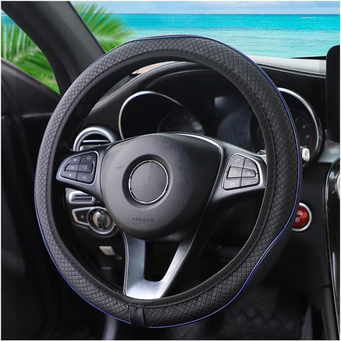 Car Steering Wheel Cover, Leather Auto Steering Wheel Protector, Anti-Slip Car Interior Protection Accessories for Men and Women, 15 inch Universa...