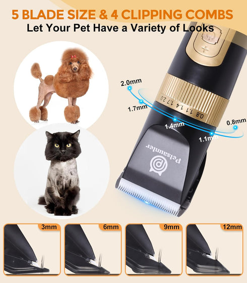 Dog Clippers for Grooming, 4-Speed & LCD, Low Noise Electric Dog Trimmer for Grooming, Cordless Rechargeable Dog Hair Clippers, Super Quiet for Do...