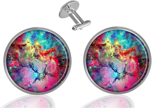Custom Classic Jewelry Tuxedo Shirt Sliver Cufflinks Men's Unique Business Wedding Gifts (Nebula Galaxy Cool)...