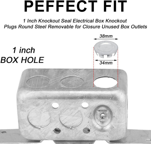 12 Pcs Knockout Seal Electrical Box Knockout Plugs Round Steel Removable Seal Various Sizes for Closure Unused Box Outlets, Compatible with Size o...
