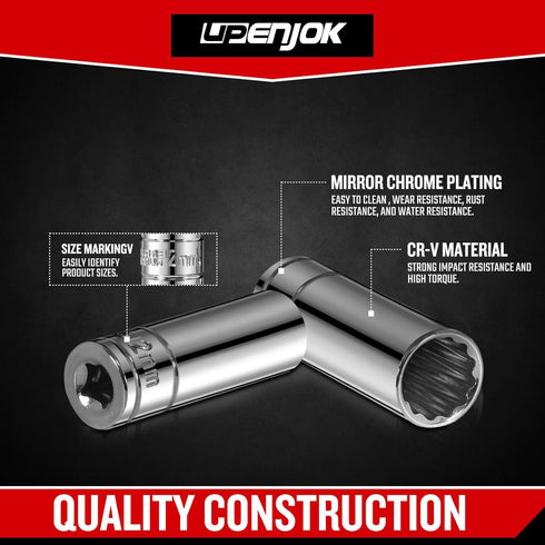 1/4 Inch Drive 12-Point Metric Socket Set, 8-Piece Deep Well Socket Set, CR-V Steel Tool Set, Sizes(6mm, 7mm, 8mm, 9mm, 10mm, 11mm, 12mm, 13mm)...
