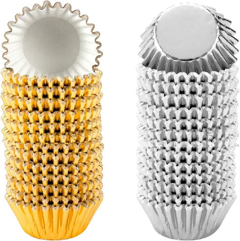 1000 PCS Cupcake Liners 1.25 inches Mini Foil Baking Cups Wrapper Muffin Cases Gold and Silver Tulip Paper Cups for Baby Shower, Birthday Party, W...