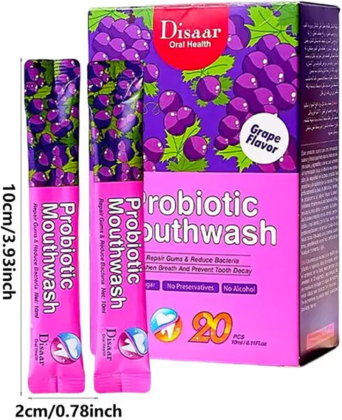 Probiotic Mouthwash Removes Tooth Stains Soft Cool Mouth Feeling Protect Clean Deodorant Teeth 0.11fl.oz X 20pcs (Grape - Repair Gums & Fresh Brea...