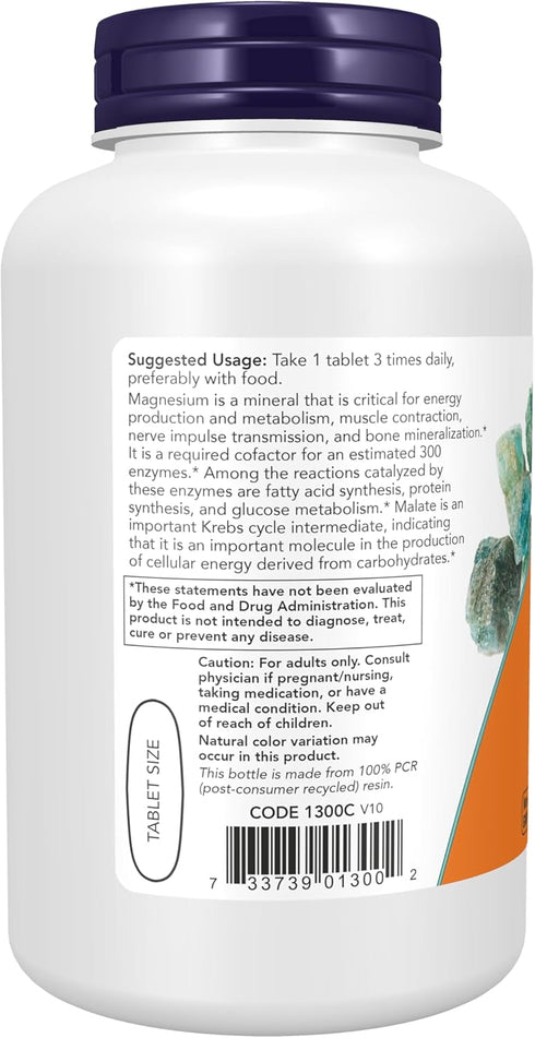 NOW Supplements, Magnesium Malate 1000 mg, Energy Production*, Nervous System Support*, 180 Tablets...