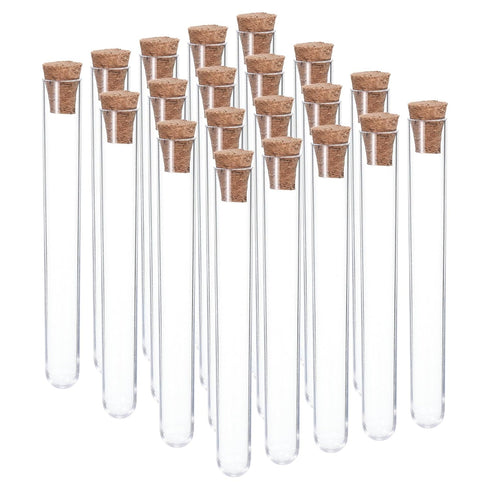 PATIKIL 7ml Plastic Test Tubes with Cork Stoppers, 20Pcs 100x12mm Tubes for Scientific Party Decoration Candy Bead Storage Bath Salt Lab Use, Clea...