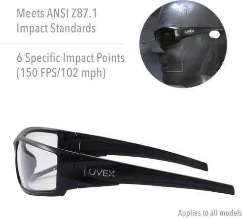 Uvex by Honeywell Hypershock Safety Glasses, Black Frame with Blue Mirror Lens & Anti-Scratch Hardcoat (S2945)...