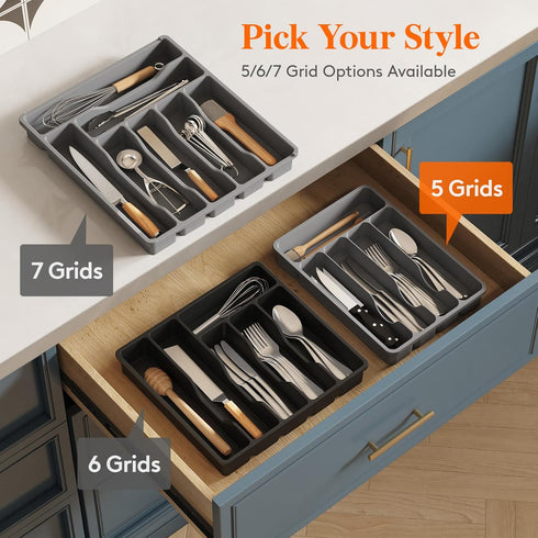 Lifewit Silverware Drawer Organizer Tray, Plastic Cutlery Storage for Kitchen Drawer, Flatware and Utensil Holder Divider for Spoons Forks Knives ...