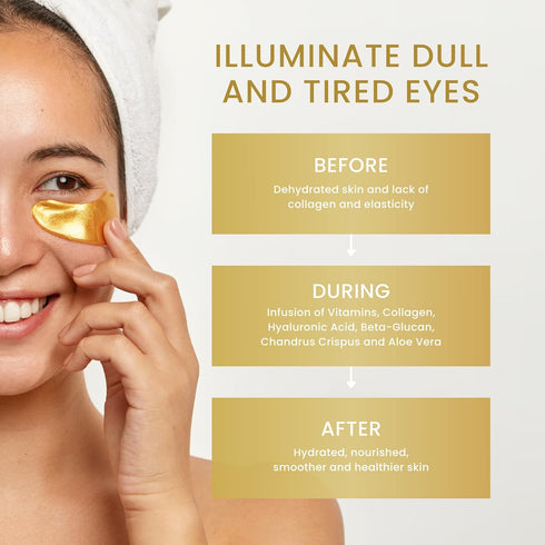 24K Gold Under Eye Patches, Eye Mask,Eye Patches for Puffy Eyes and Dark Circles, Eye Masks Skincare (16 Pair (Pack of 1))...