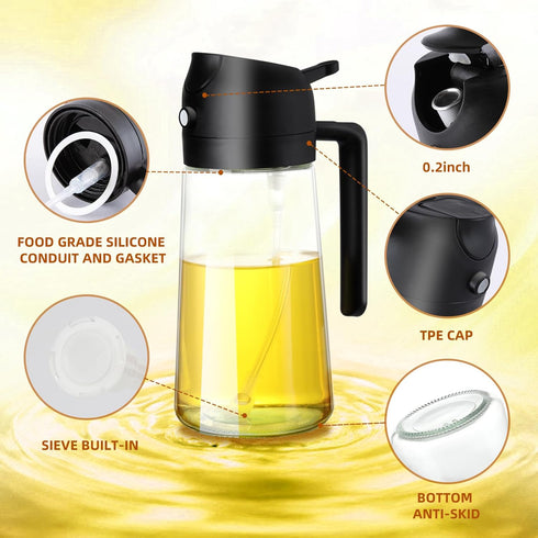 Oil Dispenser for Kitchen, 2 In 1 Oil Sprayer for Cooking, 16oz Olive Oil Dispenser Bottle, Glass Oil Sprayer And Dispenser for Cooking, Kitchen, ...