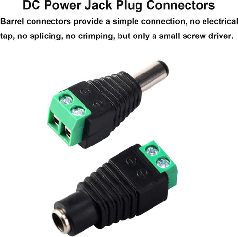 MILAPEAK (Real 18AWG 43x2pcs Strands) 10 Pairs DC Power Pigtail Cable 12V 5A Male & Female + 10 Pairs DC Power Jack Plug Adapter Barrel Connector ...