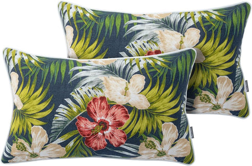 Pack of 2 Outdoor Lumbar Pillow Case Covers 12"x20", Waterproof Rectangular Throw Pillowcase Shell Decorative Sham for Patio Garden Couch - Midnig...