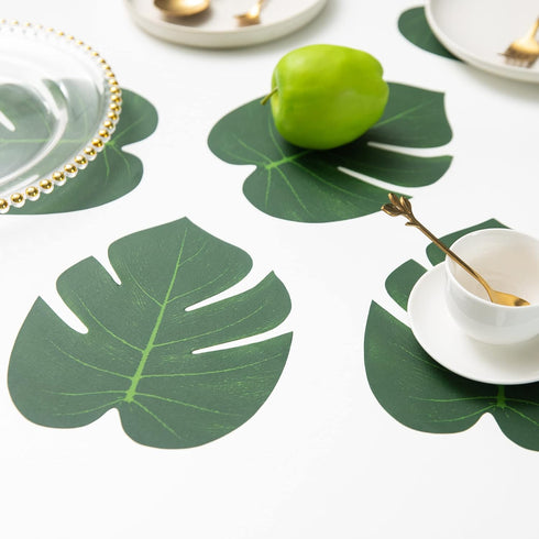 ATFL 8.3'' Artificial Medium Palm Leaves,50 PCS Fake Tropical Monstera Faux Palm Leaves for Safari Jungle Hawaiian Luau Party Table Decoration Wed...