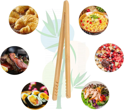 2 Pcs Bamboo Toast Tongs, 7 Inch Wood Tongs For Cooking Anti-Slip Toast Tongs Long Kitchen Tongs Reusable Bamboo Tongs for Serving Fruits Bread Pi...