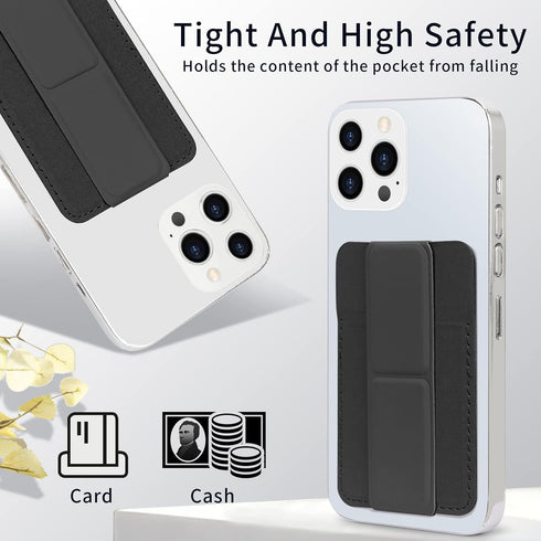 WWW Card Holder with Stand for Back of Phone,Secure Stick on Wallet,PU Leather Credit Cards Holder for Cell Phone with 3M Adhesive Sticker for Sma...