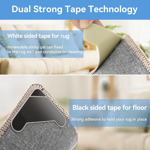 16 PCS Grippers for Rugs(2024 New), Lakuti Non Slip Dual Sided Rug Pads Grippers for Hardwood Floors and Tiles, Reusable Adhesive Carpet Rug Tape ...