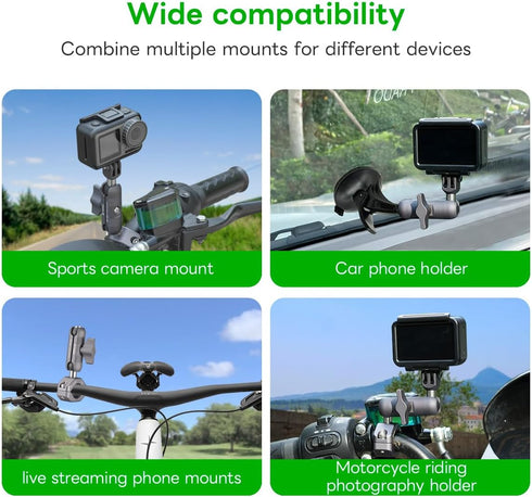 FANAUE Double Socket Arm Connects to 17mm Ball Head Adapter Only, Compatible with Garmin GPS Mount and Bike Motorcycle Phone Holder, Made of Alumi...