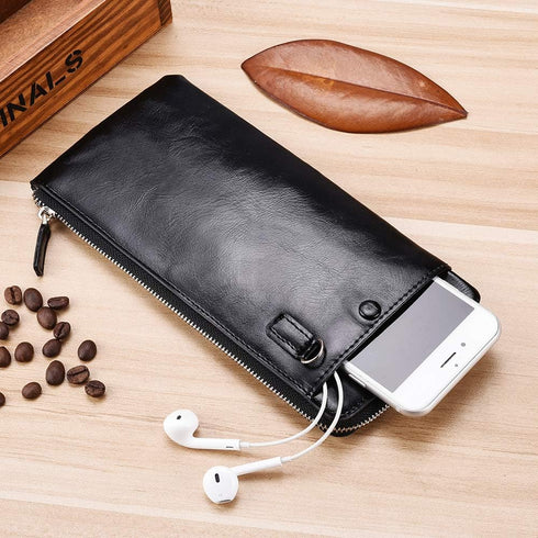 Minimalist Leather Wallets for Men Long Bifold Wallet Zip Around Clutch Travel Purse for Checkbook, Smartphone, Cash...
