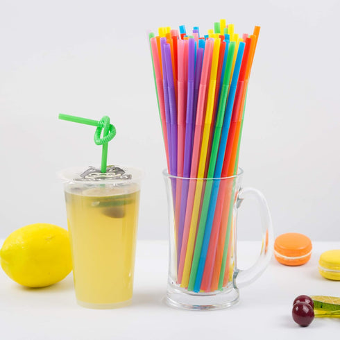 100 Pcs Colorful Flexible Plastic Straws, Disposable Bendy Straws, 10.2" Long and 0.23'' Diameter, BPA-Free...