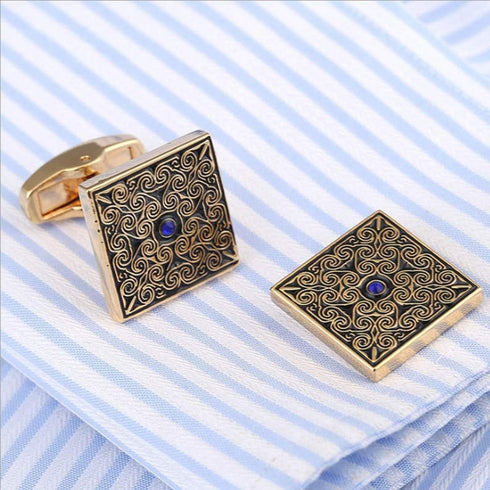 Vintage Celtic Cufflinks Luxury Blue Cubic stone Gold tone Cuff links YW19...