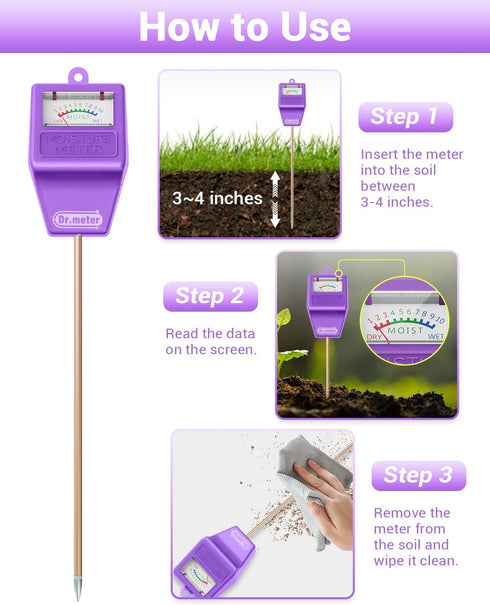 Dr.meter Soil Moisture Meter Tester for Plants, Hygrometer Moisture Sensor for Houseplants Indoor Outdoor Garden Lawn Use - Plant Water Meter Gaug...