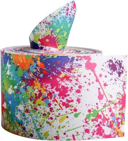 3" Wide 5 Yard DIY Drawing Graffiti Holographic Laser Grosgrain Ribbon for DIY Handmade Hair Bow Clip Accessories and Festival Wedding Party Birth...