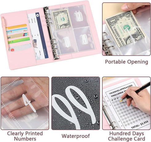 Toguma 100 Envelopes Money Saving Challenge Book, Easy and Fun to Save to 5,050, Savings Challenges Book with Envelopes Clearly Visible Budget Pla...
