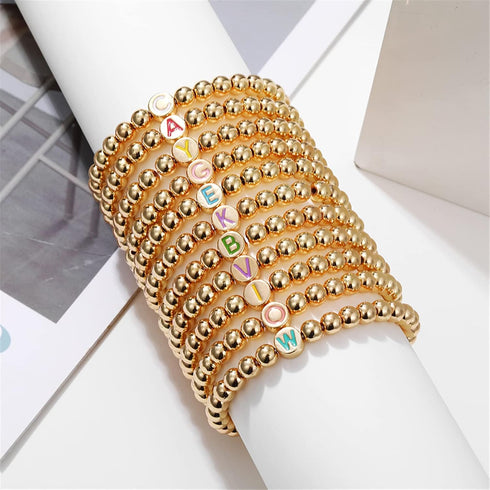YBMYCM Letter Beaded Bracelets Initial Bracelets 14K Gold Plated Stretch Bracelets for Women Jewelry...