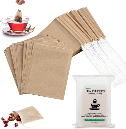 100Pcs Disposable Tea Bags for Loose Leaf Tea, 100% Natural Wood Pulp Paper Material, Empty Unbleached Filter Bags with Drawstring...