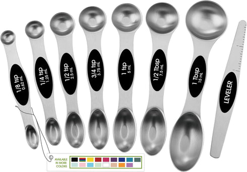 Spring Chef Stainless Steel Magnetic Measuring Spoons Set with Strong N45 Magnets, Heavy Duty Metal Kitchen Gadgets for Baking & Cooking, Fits in ...