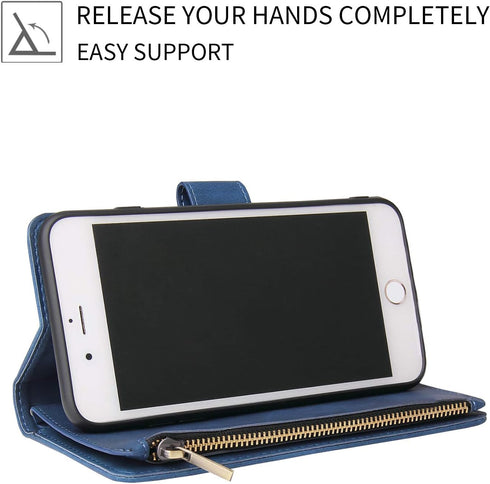UEEBAI Wallet Case for iPhone 7 Plus iPhone 8 Plus, Premium Vintage PU Leather Magnetic Closure Handbag Zipper Pocket Case Kickstand Card Holder S...