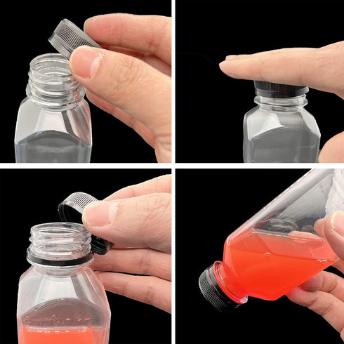 3 Pcs 8 Ounce Plastic Juice Bottles, Reusable Bulk Beverage Containers for Juice, Milk and Other Beverages, Black lid...