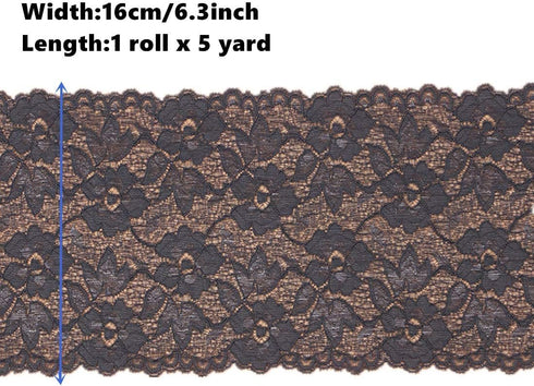 5 Yards Width 6.3 Inch Stretch Lace Trim Fabric Elastic Lace Flowers Ribbon for Garment Craft Embellishment Wedding Baby Shower Table Decorations ...