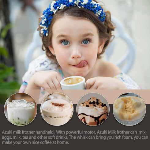 Azuki Milk Frother Handheld Foam Maker Electric Milk Coffee Drink Mixer Mini Foamer Durable Blender for Lattes Bulletproof Coffee Cappuccino Frapp...